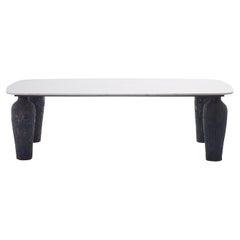 Gervasoni Moon 33 Table with Blue Ceramic Base & White Carrara Marble Top