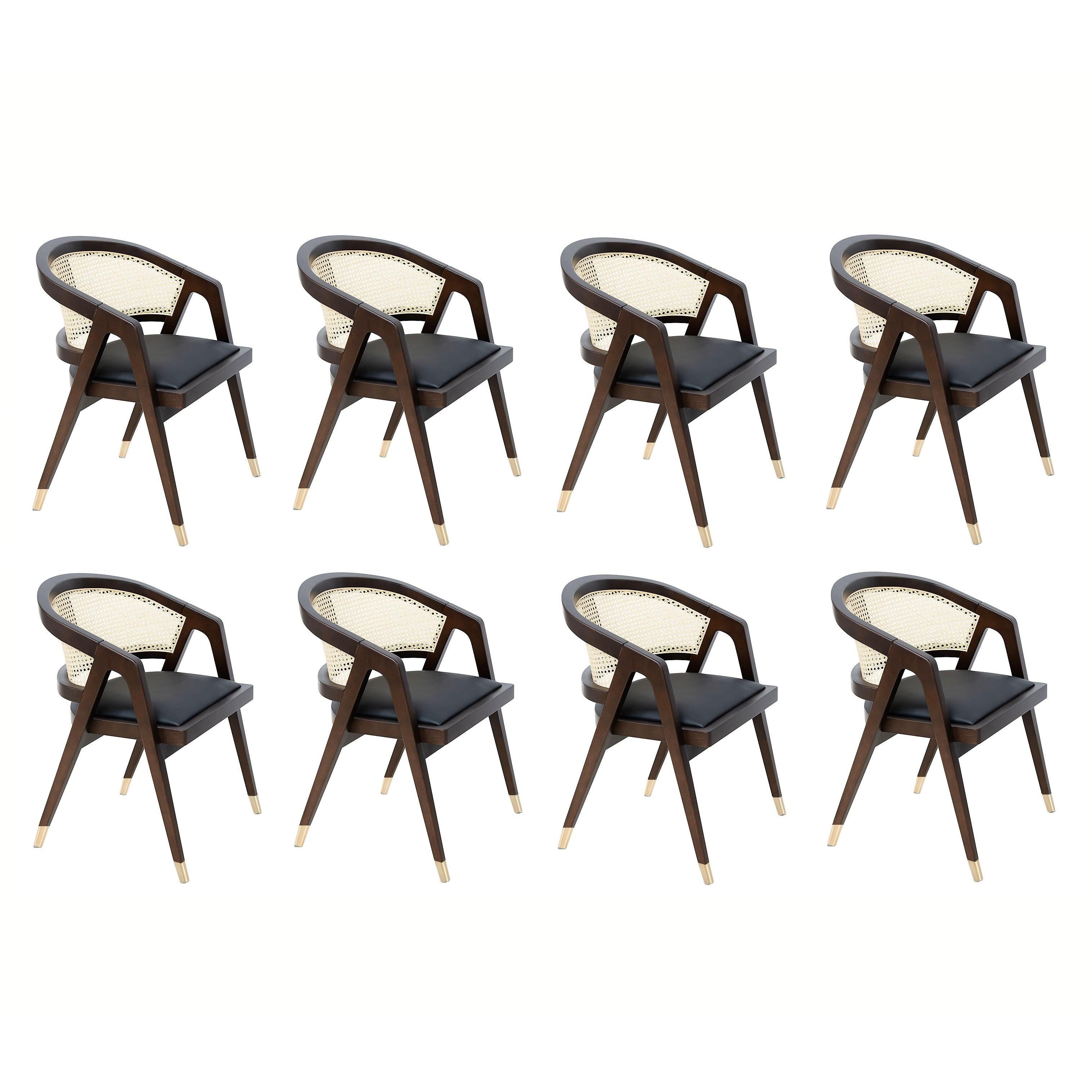 Custom Dining Chairs in Natural Cane, Set of 8