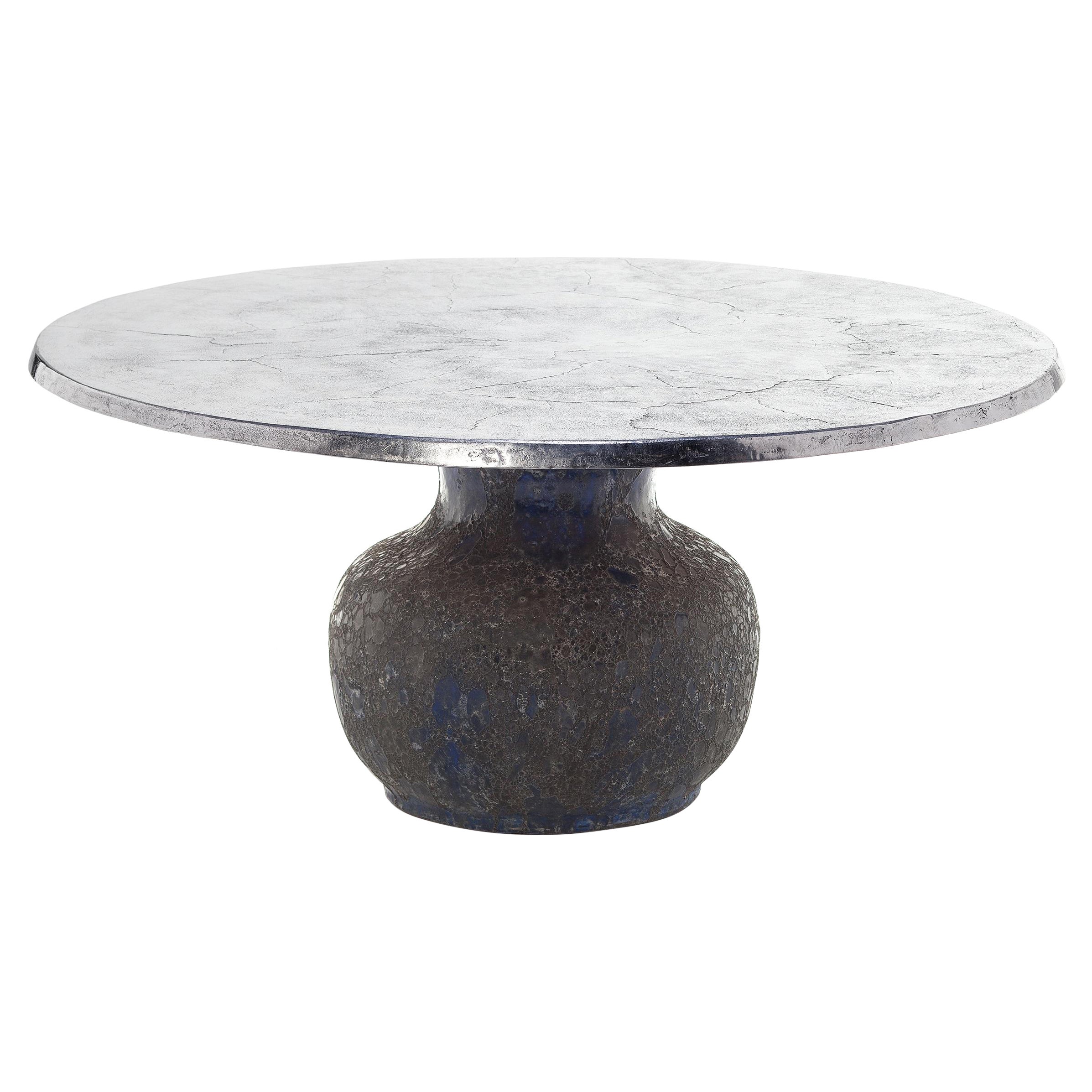 Gervasoni Moon 36 Round Table with Blue Ceramic Base & Cast Aluminium Top