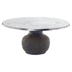 Gervasoni Moon 36 Round Table with Blue Ceramic Base & Cast Aluminium Top