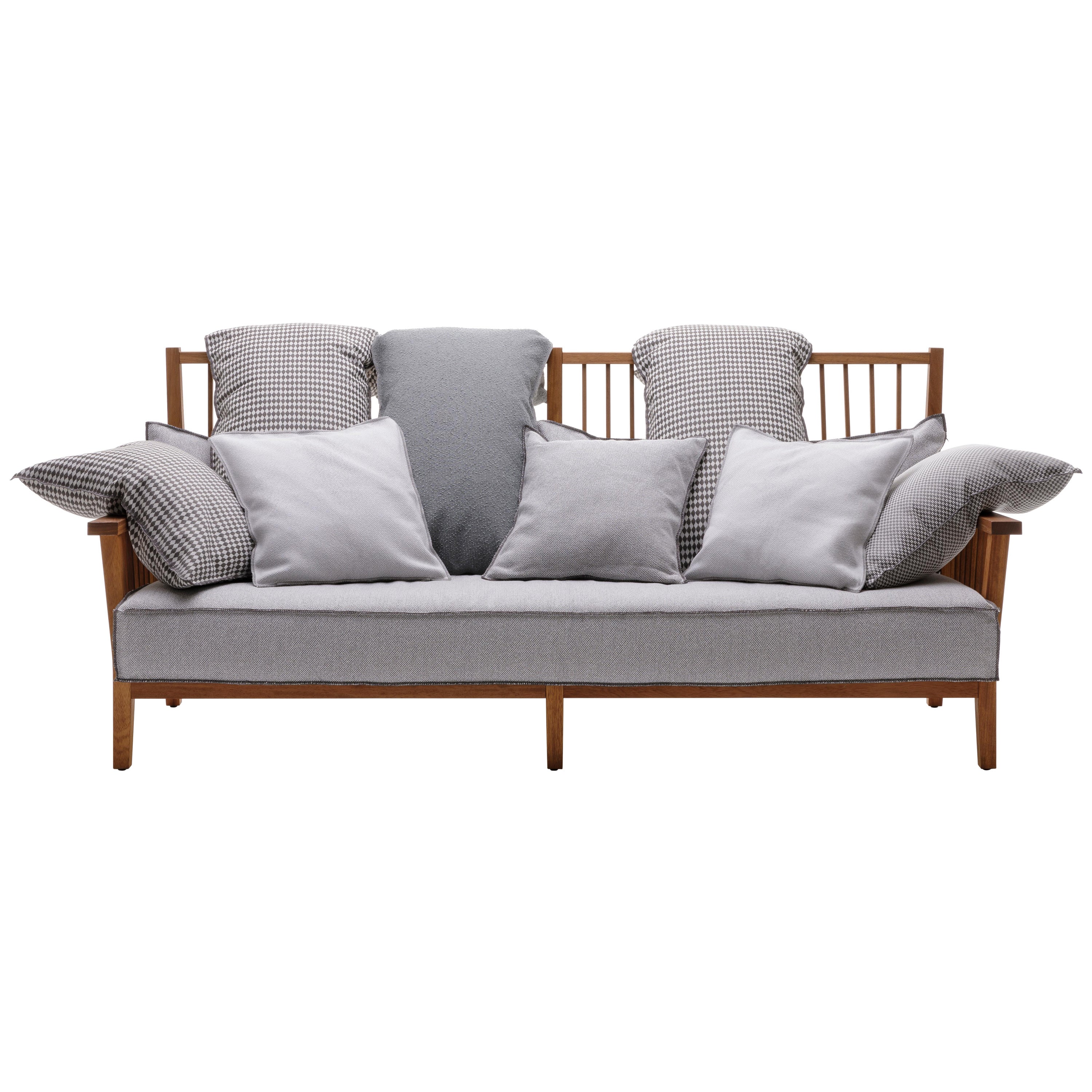 Gervasoni Inout Sofa in Oslo 04 Upholstery and Oiled Iroko Frame by Paola Navone For Sale
