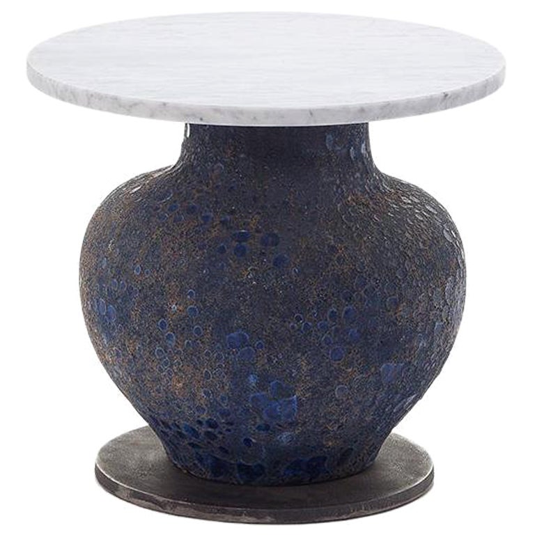 Gervasoni Moon 42 Side Table with Cast Iron Base & White Carrara Marble Top