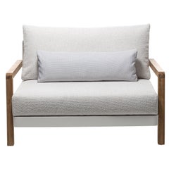 Gervasoni Small Win Sofa in Dove Upholstery with White Aluminum Frame and Teak