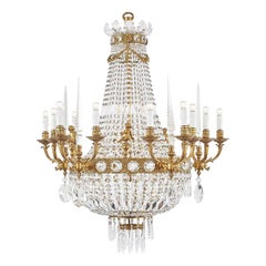 20th Century Italian Empire Crystal Chandelier with Gilt Bronze Frame with Putti