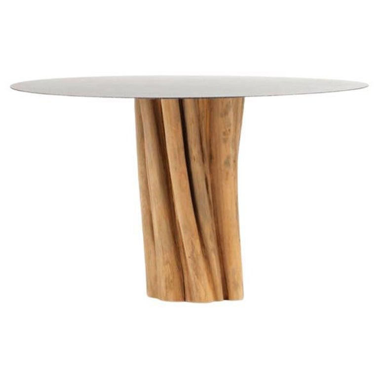 Gervasoni Round Brick Table in Waxed Iron Top with Natural Base by Paola Navone For Sale