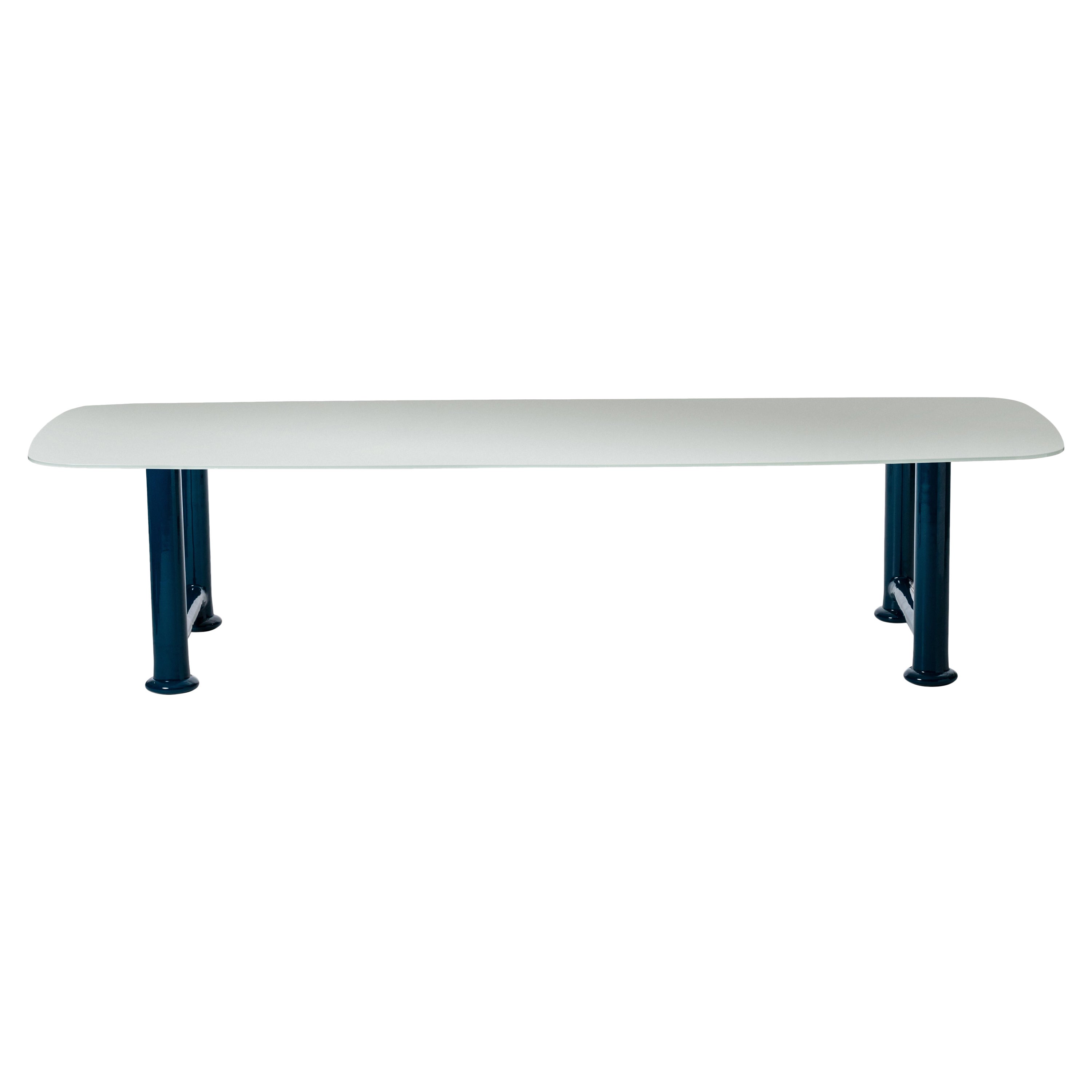 Gervasoni Next 33 Table in Ocean Lacquered & Tempered Glass Top by Paola Navone
