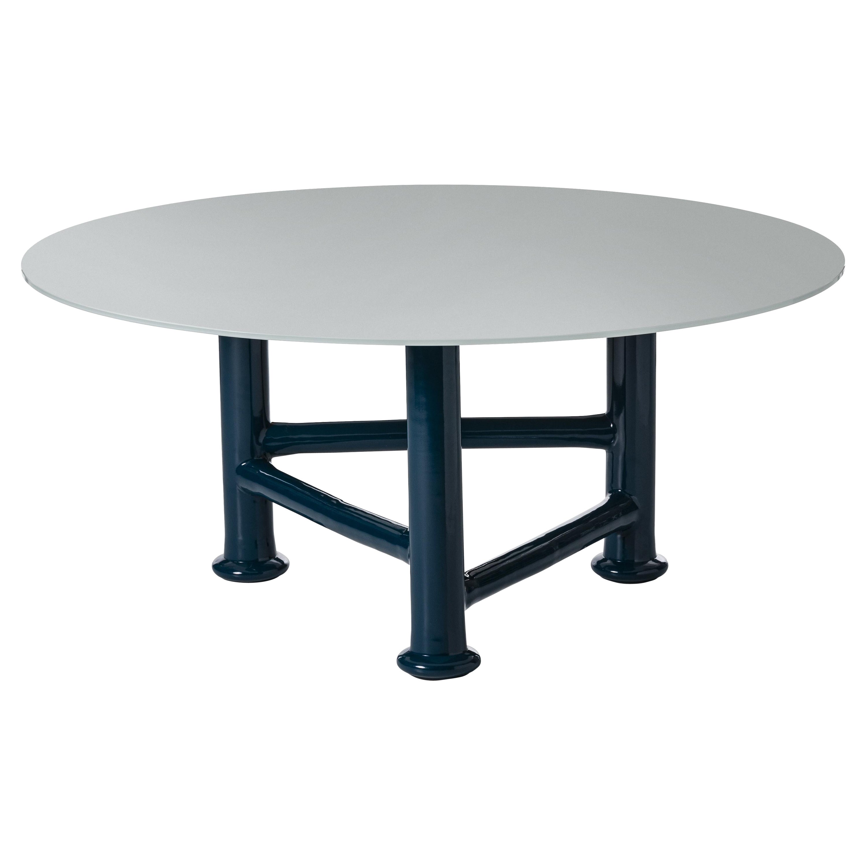 Gervasoni Next 36 Table in Ocean Lacquered & Tempered Glass Top by Paola Navone For Sale