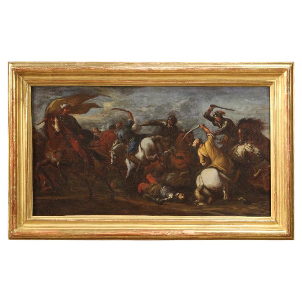 17th Century Oil on Canvas German Antique Battle Painting, 1680