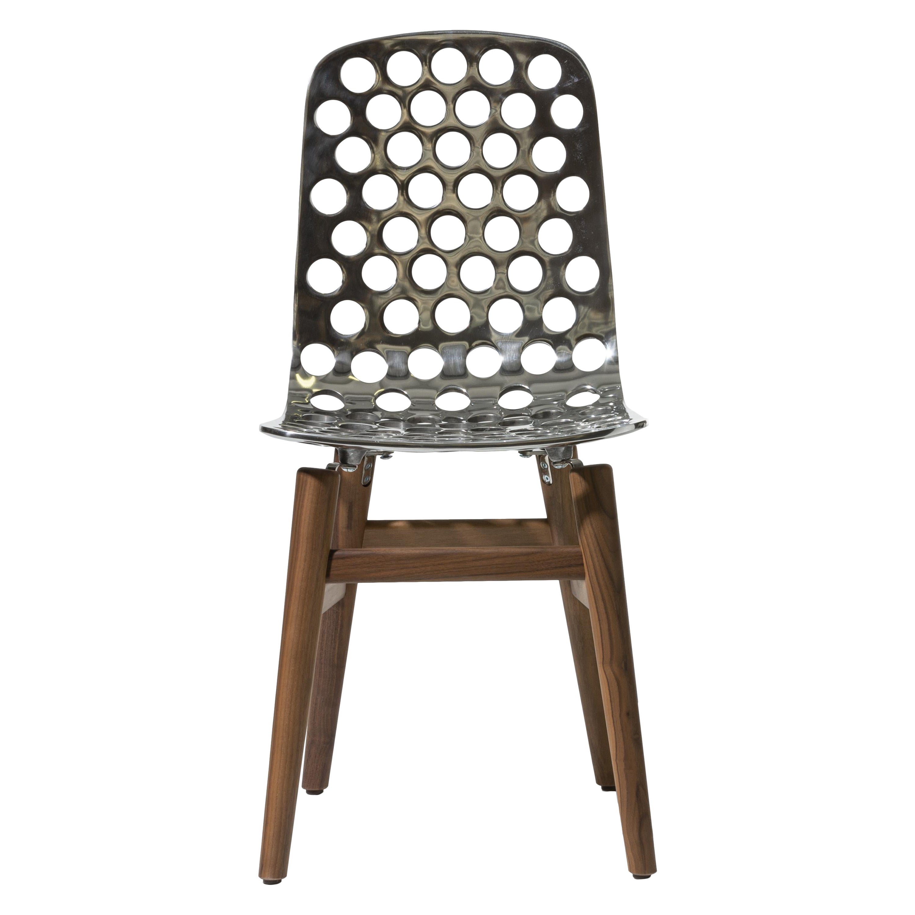 Gervasoni Next 121 Shell Cast Polished Aluminum Chair in Walnut by Paola Navone For Sale