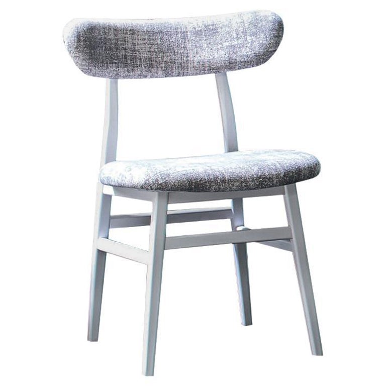 Gervasoni Brick Side Chair in Seal Recto Upholstery with White Lacquered Base