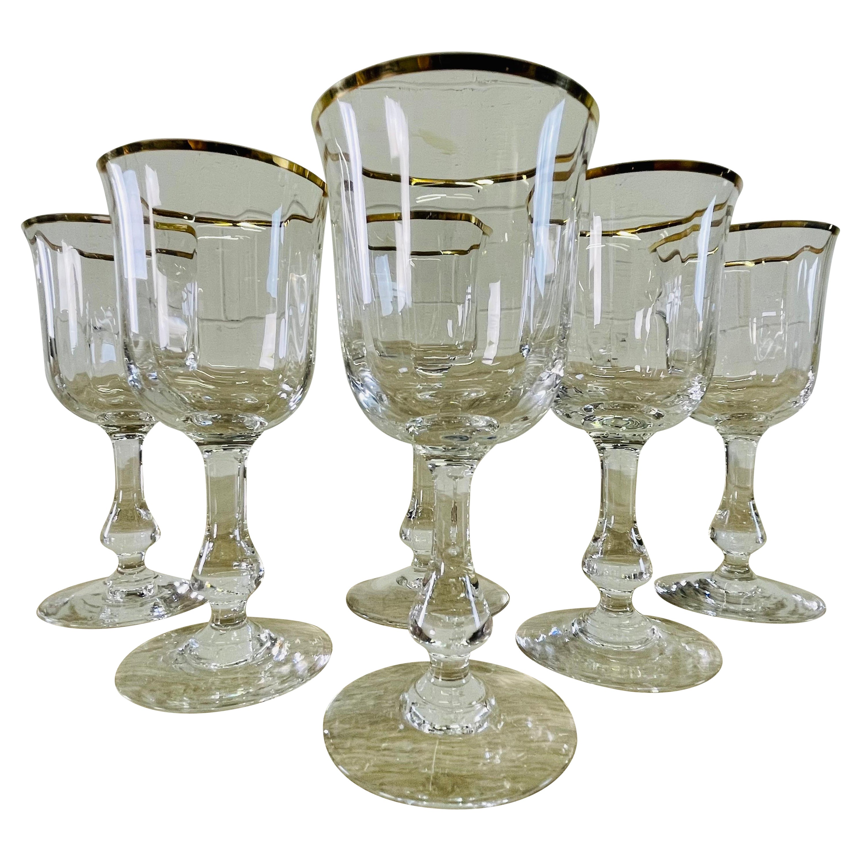 1960s Fostoria Gold Rim Glass Wine Stems, Set of 7 at 1stDibs  gold rimmed wine  glasses, fostoria gold rimmed stemware, vintage wine glasses