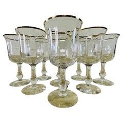 1970s Gold Rim Glass Water Stems, Set of 8