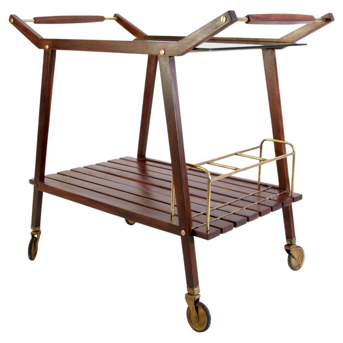 Modern Brass And Aluminum Bar Cart, Style Of Pierre Cardin at 1stDibs