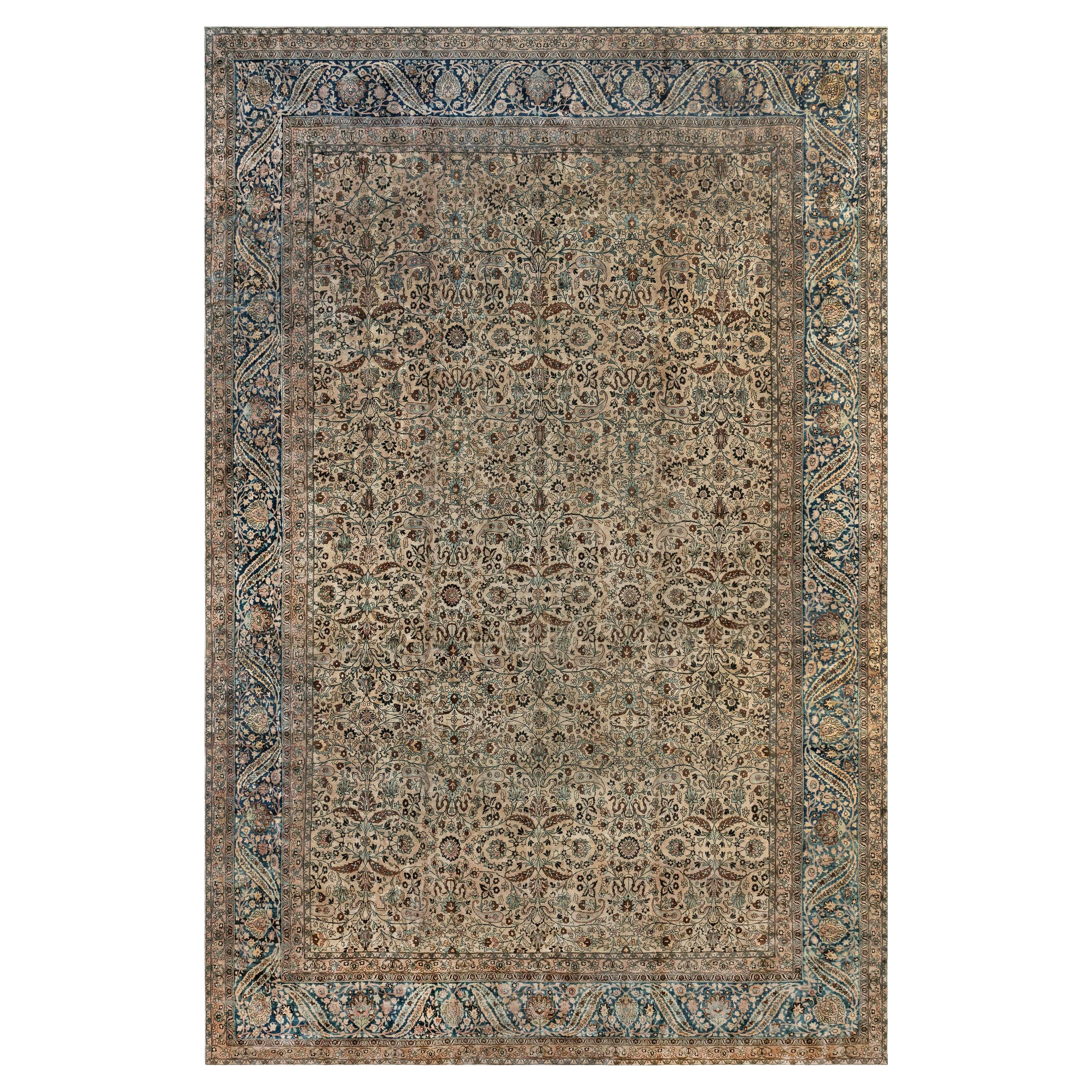 Oversized Antique Persian Kirman Rug Size Adjusted For Sale