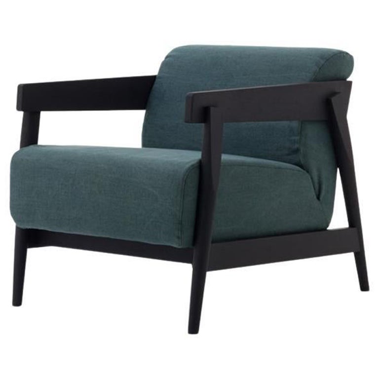 Gervasoni Brick Armchair in Pavone Upholstery with Black Lacquered Oak For Sale