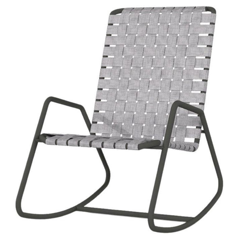 Gervasoni Inout Rocking Chair in Gray Elastic Belts with Grey Aluminium Frame