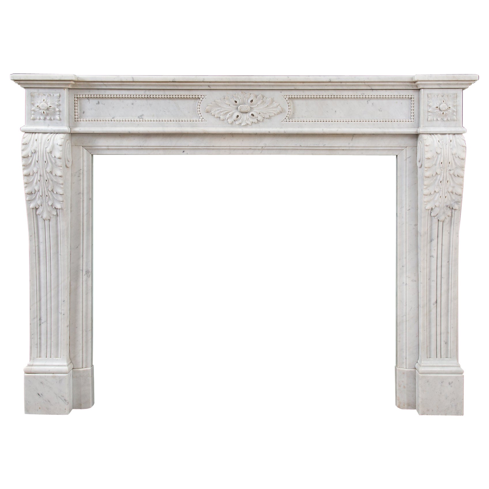 Beautiful French Louis XV Style Carrara Marble Fireplace Surround For Sale