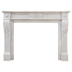 Antique Beautiful French Louis XV Style Carrara Marble Fireplace Surround