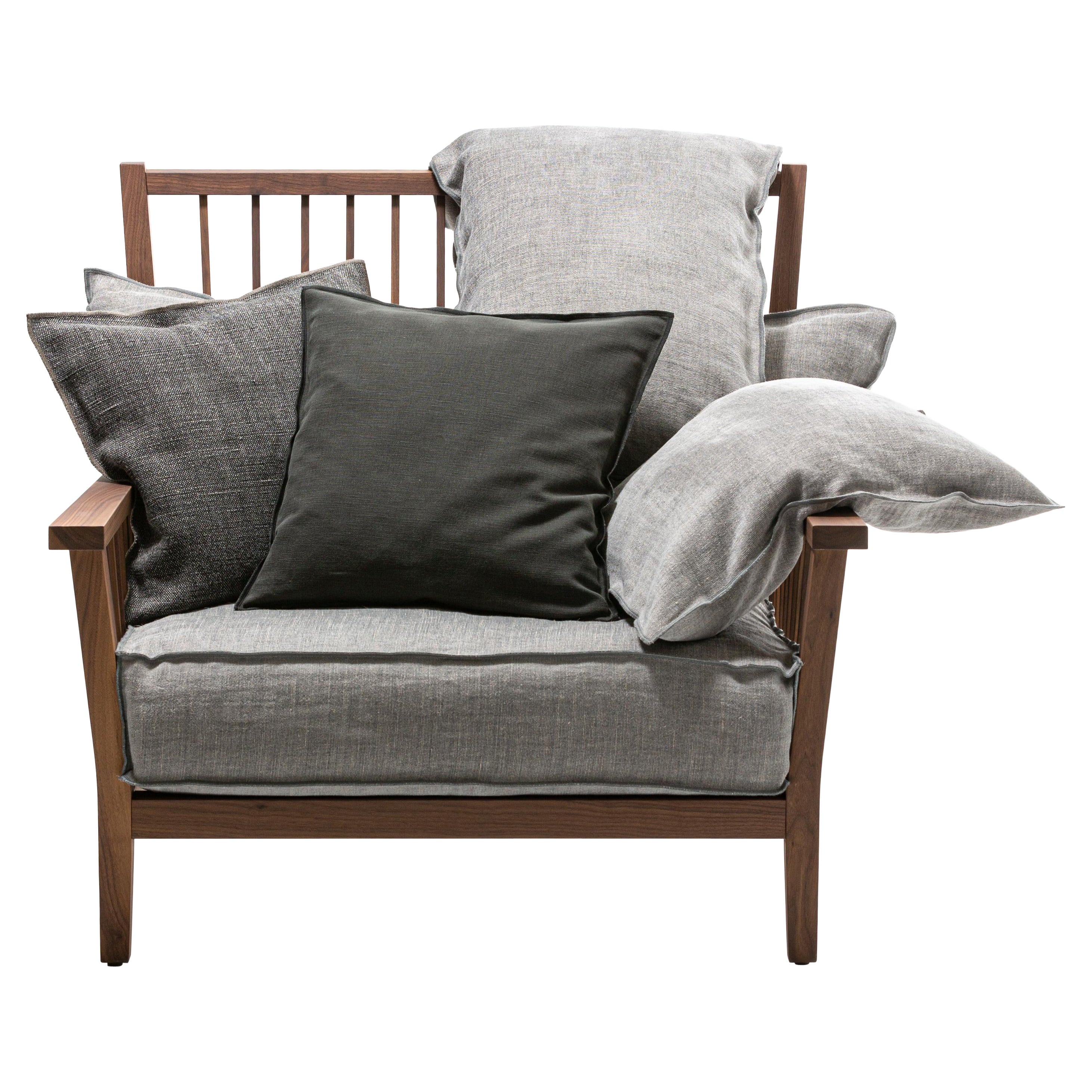 Gervasoni Gray 01 Lounge Chair in Walnut with Rye Upholstery by Paola Navone