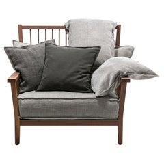 Gervasoni Gray 01 Lounge Chair in Walnut with Rye Upholstery by Paola Navone