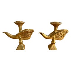 Pair of Gilt Bird Candle Holders by Pierre Casenove for Fondica, France, 1980s