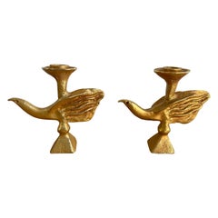 Vintage Pair of Gilt Bird Candle Holders by Pierre Casenove for Fondica, France, 1980s