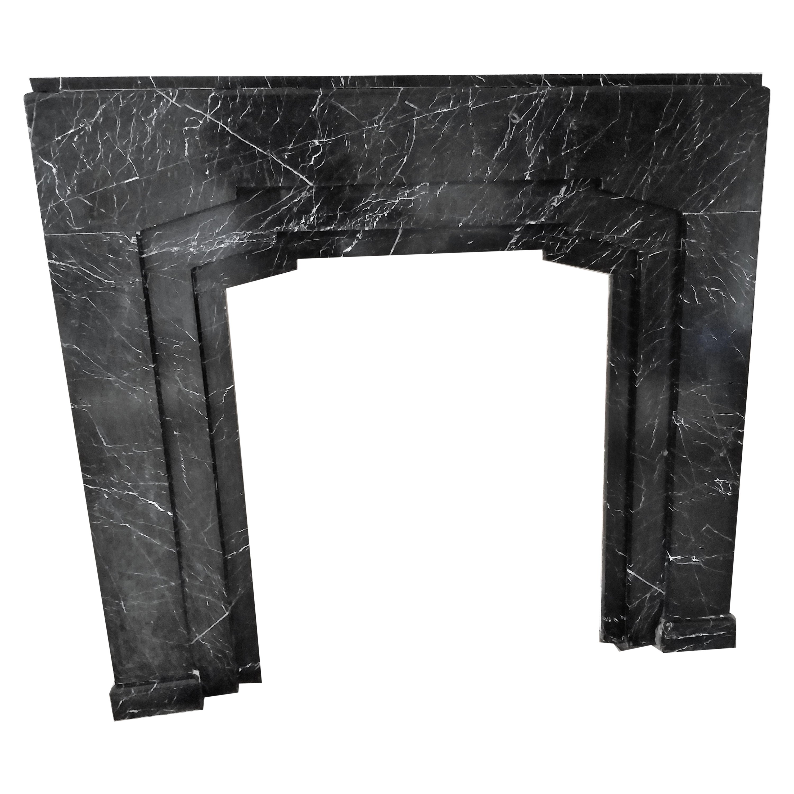 Art Deco Fireplace in Nero Marquina Marble For Sale