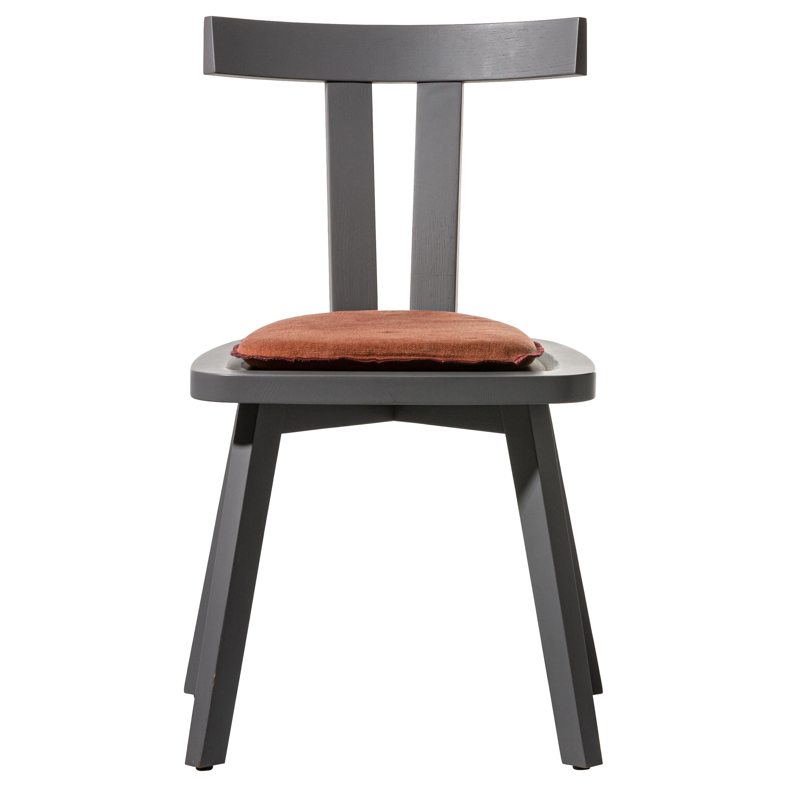 Gervasoni Gray 23 Chair in Grey Lacquered Oak & Brown Cushion by Paola Navone For Sale