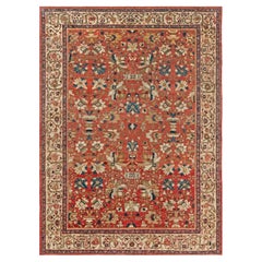 Antique Persian Sultanabad Floral Red Blue Handmade Wool Rug