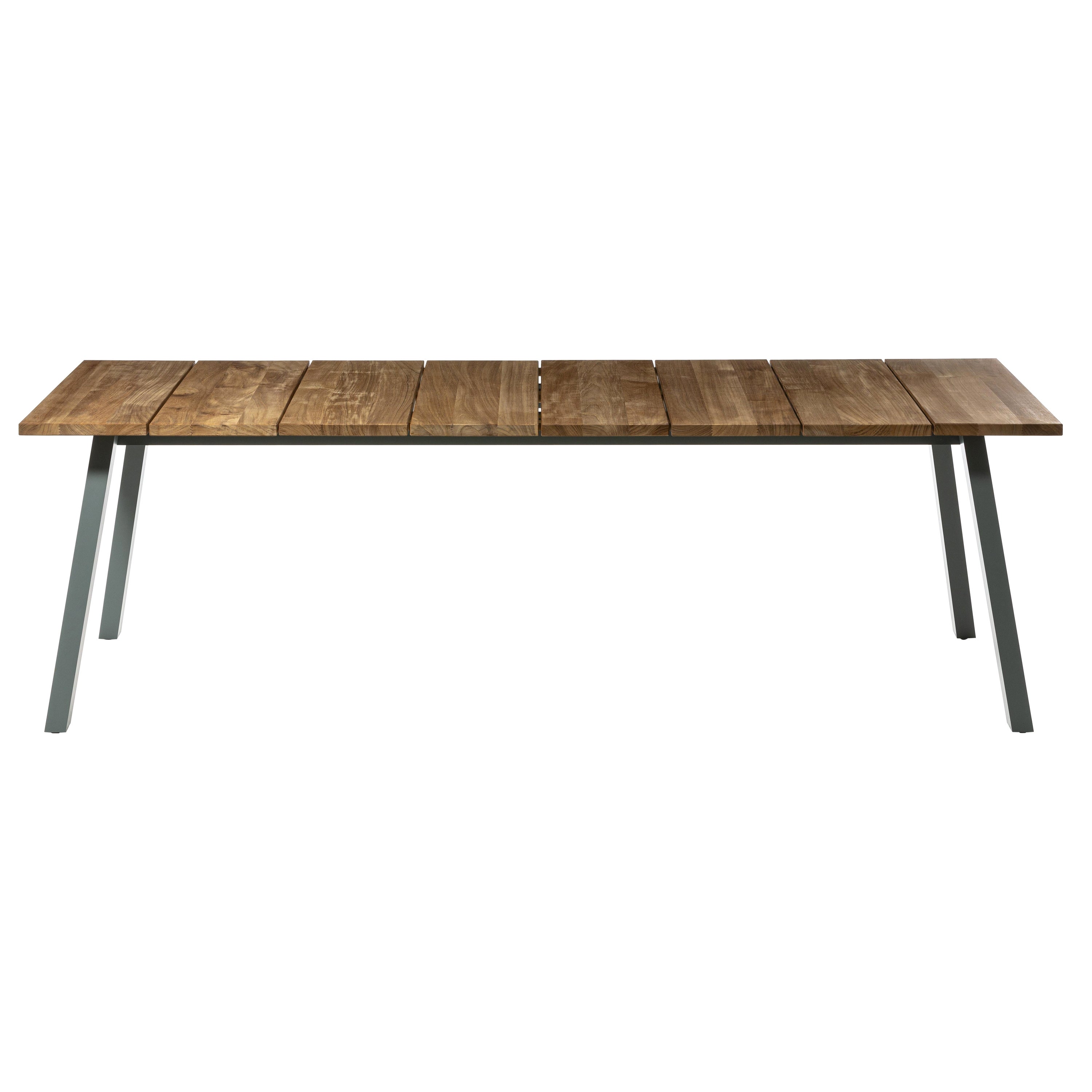 Gervasoni Small Inout Table in Extendable Natural Teak Slats Top with Aluminium For Sale