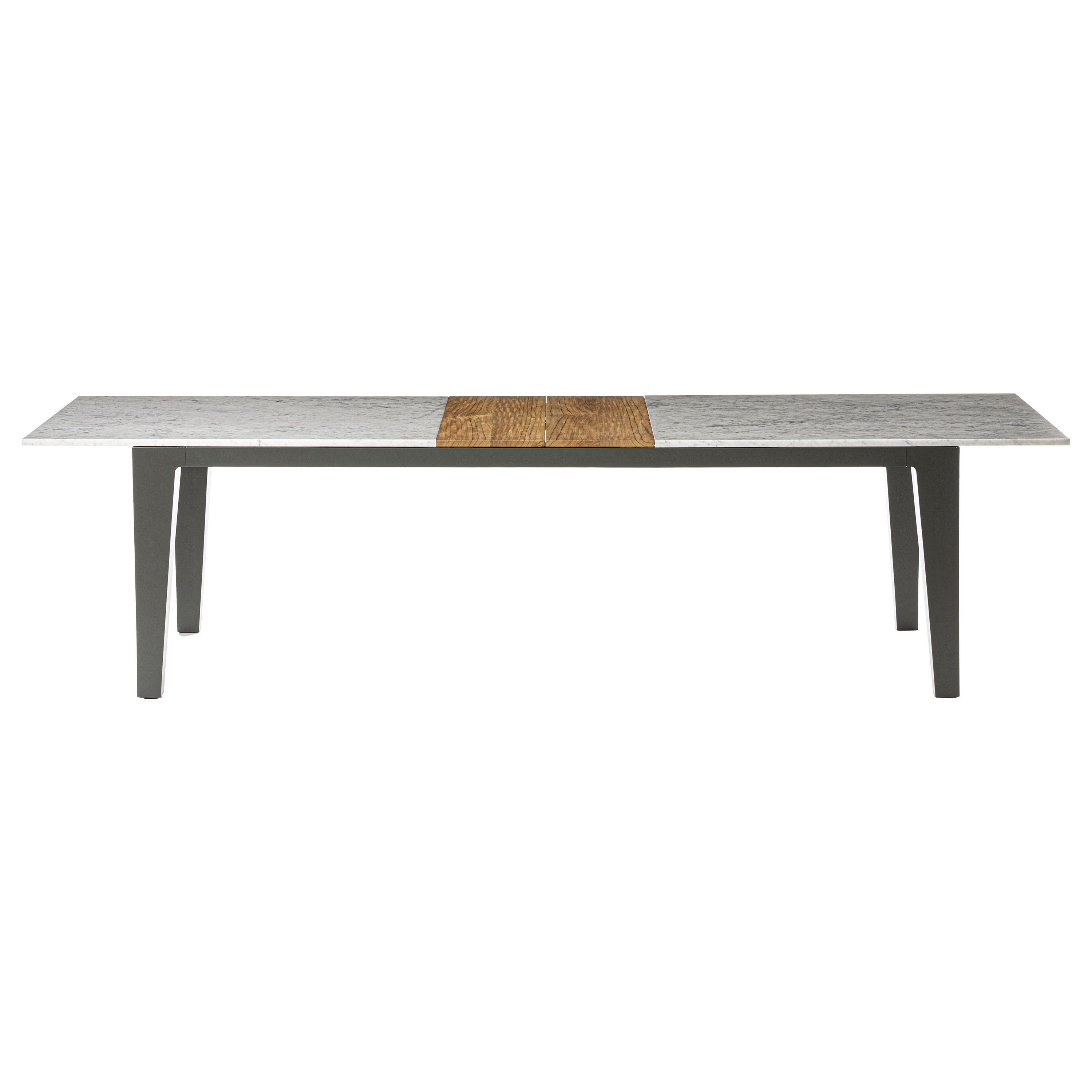 Gervasoni Large Inout Open Table in Marble & Natural Teak Top with Aluminium For Sale