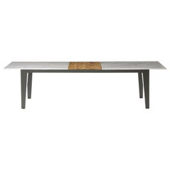 Großer, offener Gervasoni-Tisch mit Marmorplatte und Teakholzplatte aus Aluminium