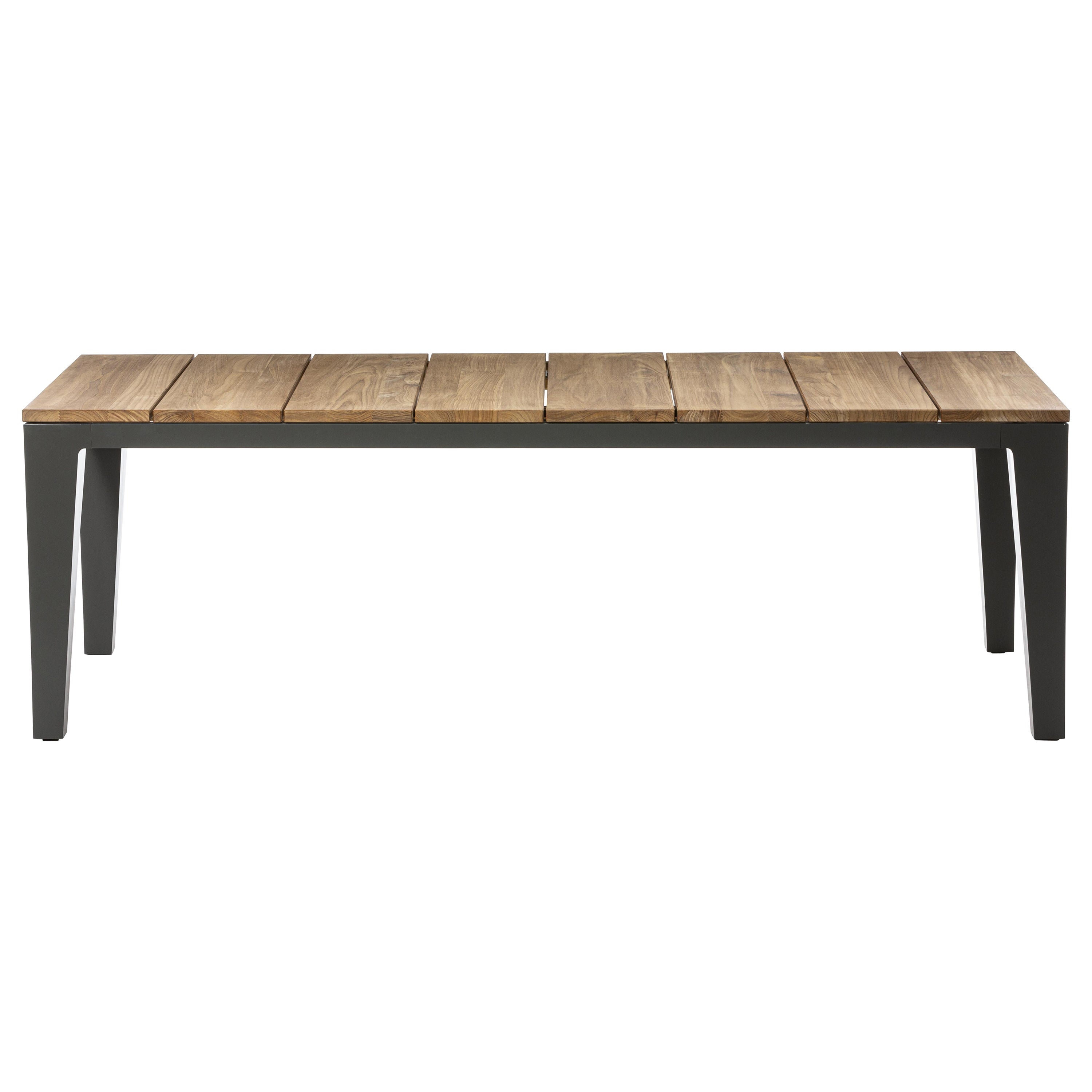 Gervasoni Large Inout Table in Fixed Natural Teak Slats Top with Grey Aluminium For Sale