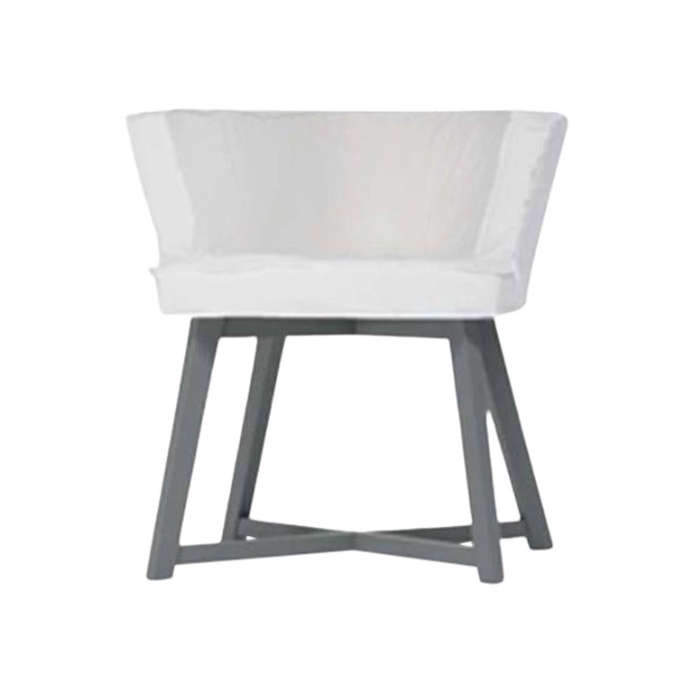 Gervasoni Gray 26 Armchair with Grey Oak Legs & White Linen by Paola Navone
