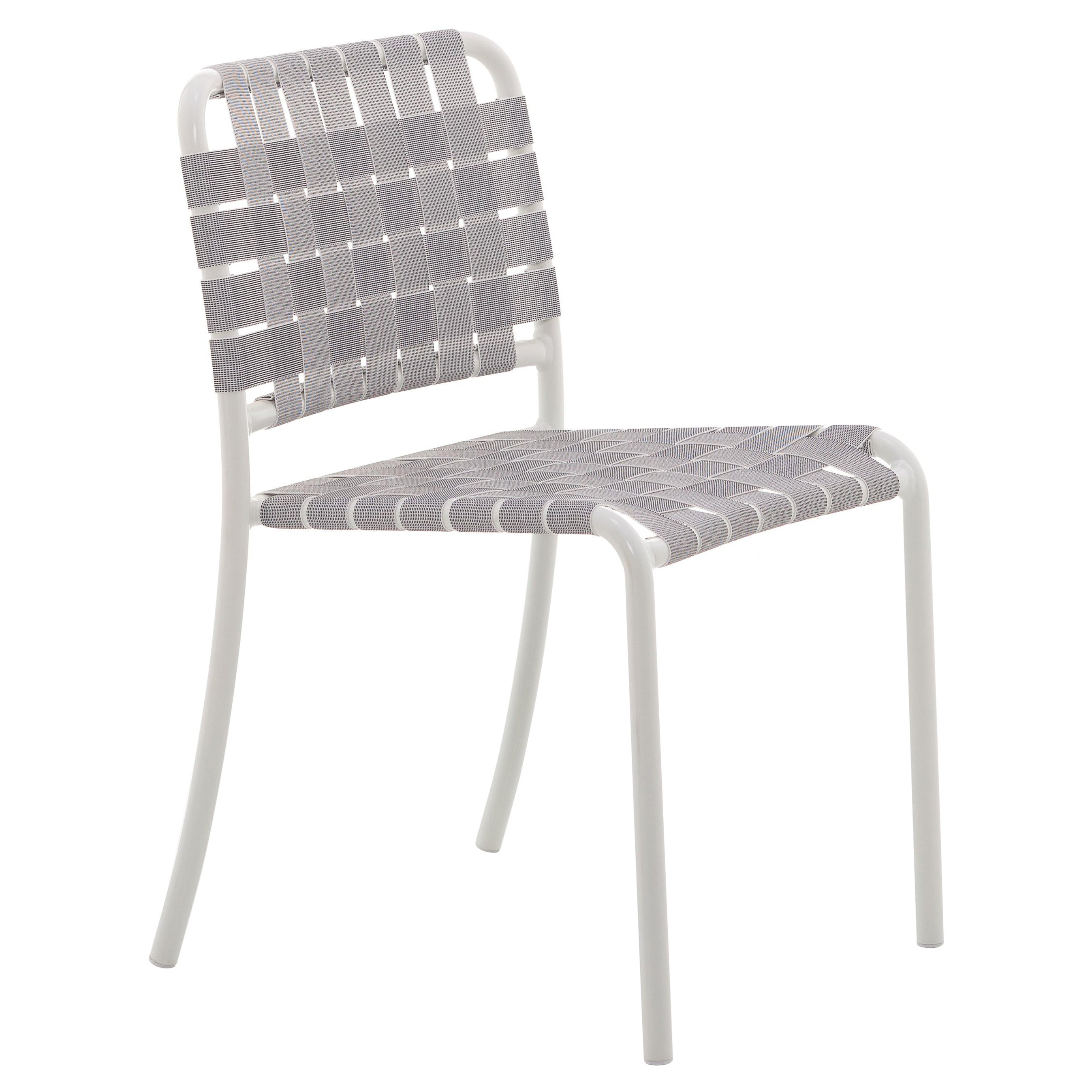Gervasoni Inout-Stuhl mit gewebten grauen elastischen Gürteln und weißem Aluminiumgestell