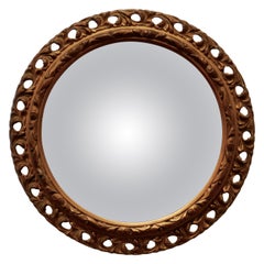 Vintage Carved Convex Gilt Wall Mirror 