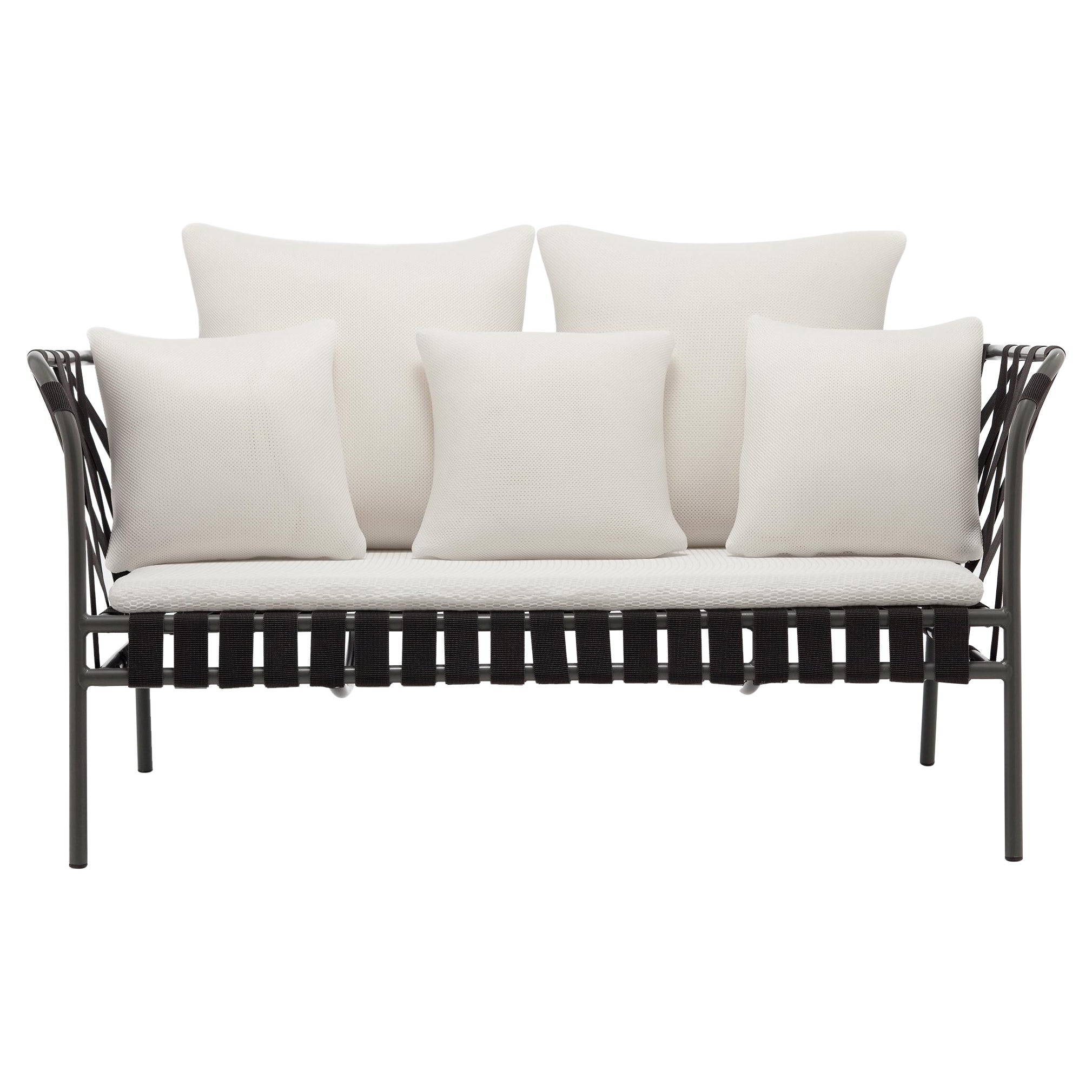 Gervasoni Small Inout Sofa in Aspen 02 Upholstery & Grey Frame with Black Belts For Sale