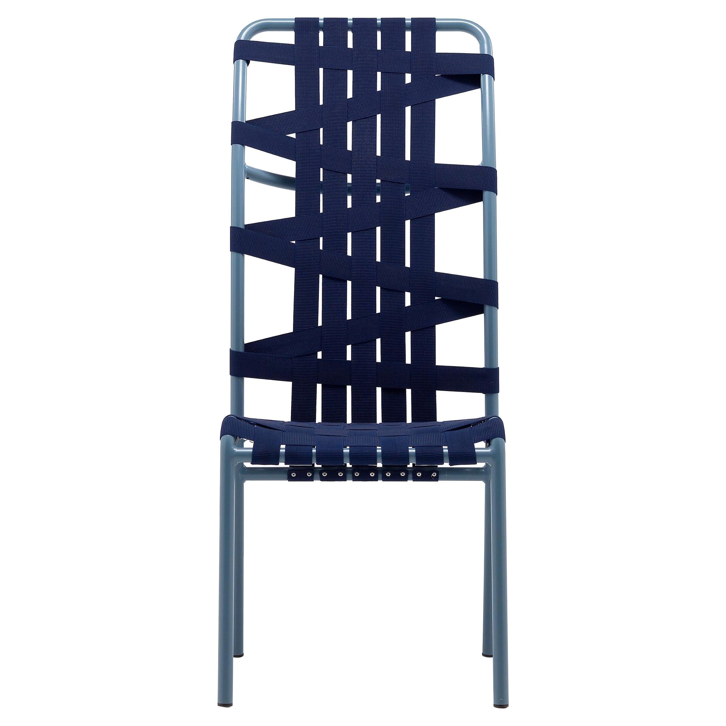 Gervasoni Inout Highback Chair in Blue Elastic Belts Seat & Sage Aluminium Base For Sale
