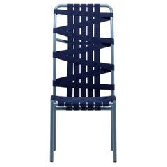 Gervasoni Inout Highback Chair in Blue Elastic Belts Seat & Sage Aluminium Base