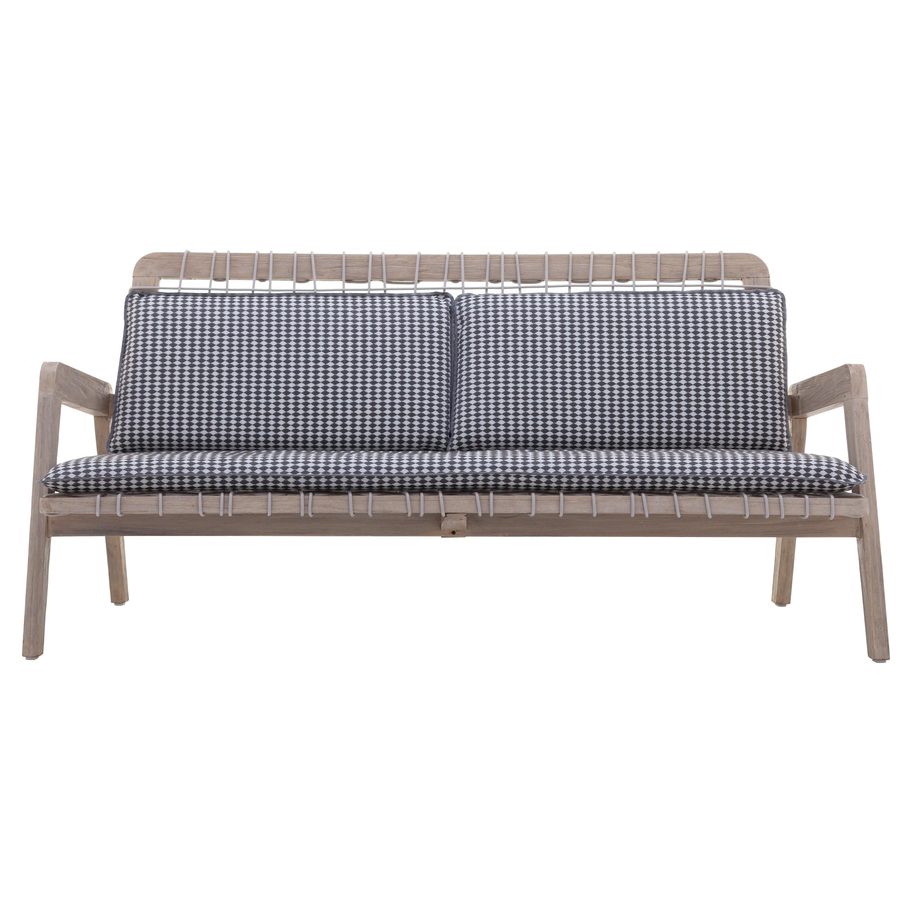 Gervasoni Inout Sofa in Lisboa 07 Upholstery and Aged Teak Frame with Woven For Sale