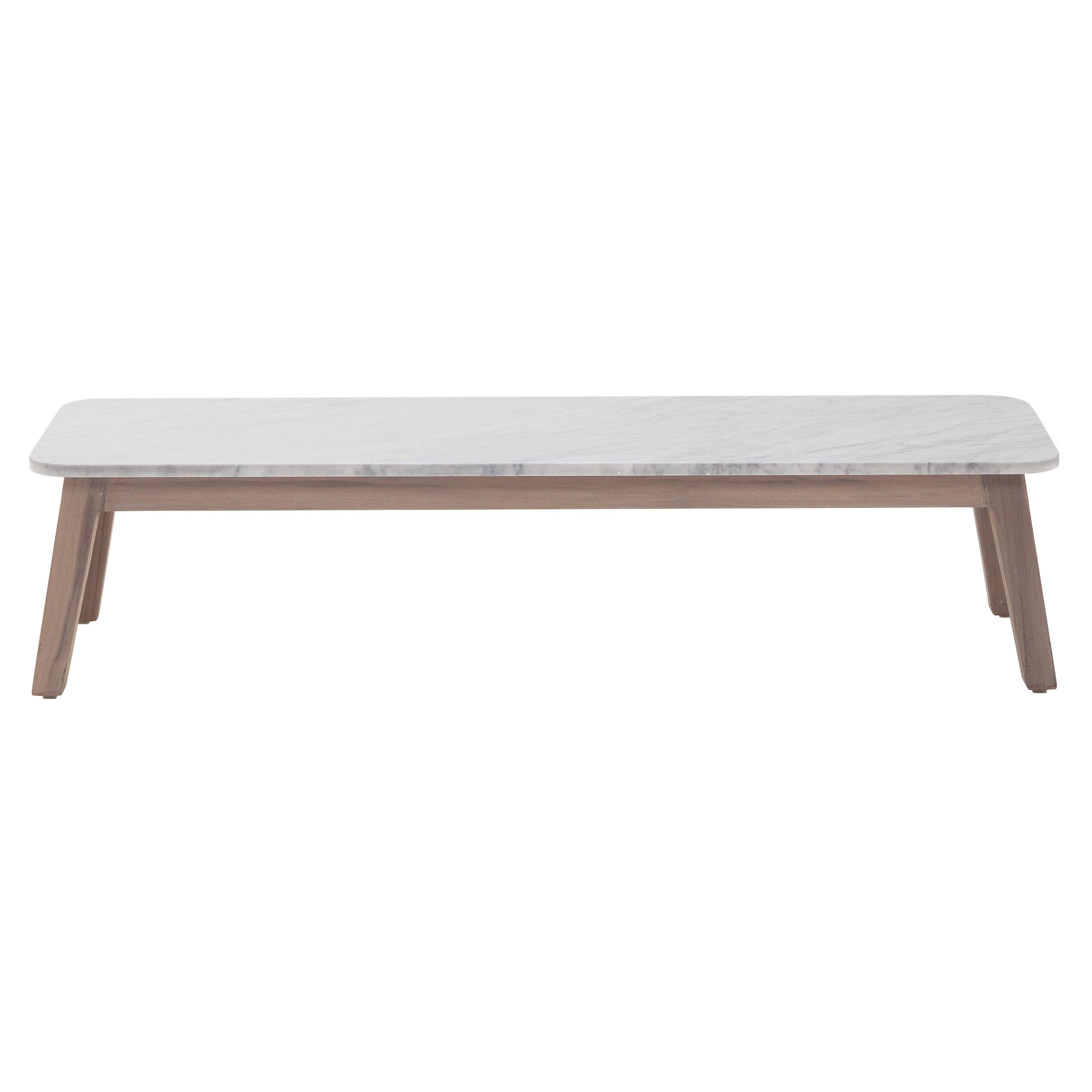 Gervasoni Inout 867 Coffee Table in White Carrara Marble Top & Washed Teak Frame