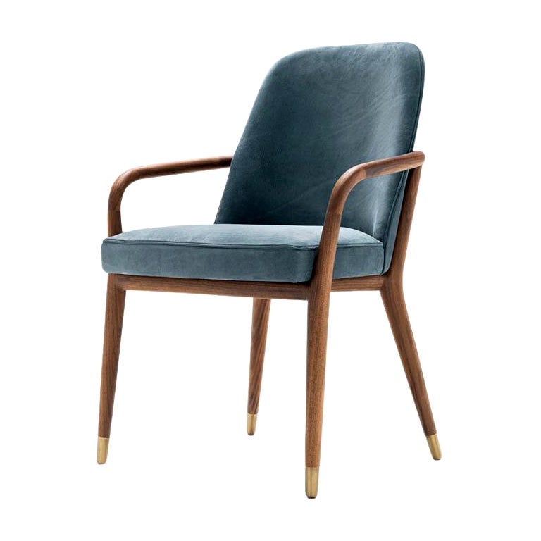 Contemporary Lise Chair with Arms Wood Leather by Castello Lagravinese Studio