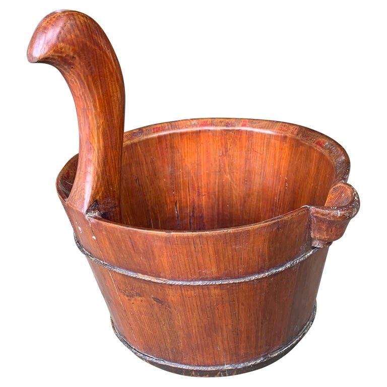 Vintage rustic wooden water bucket