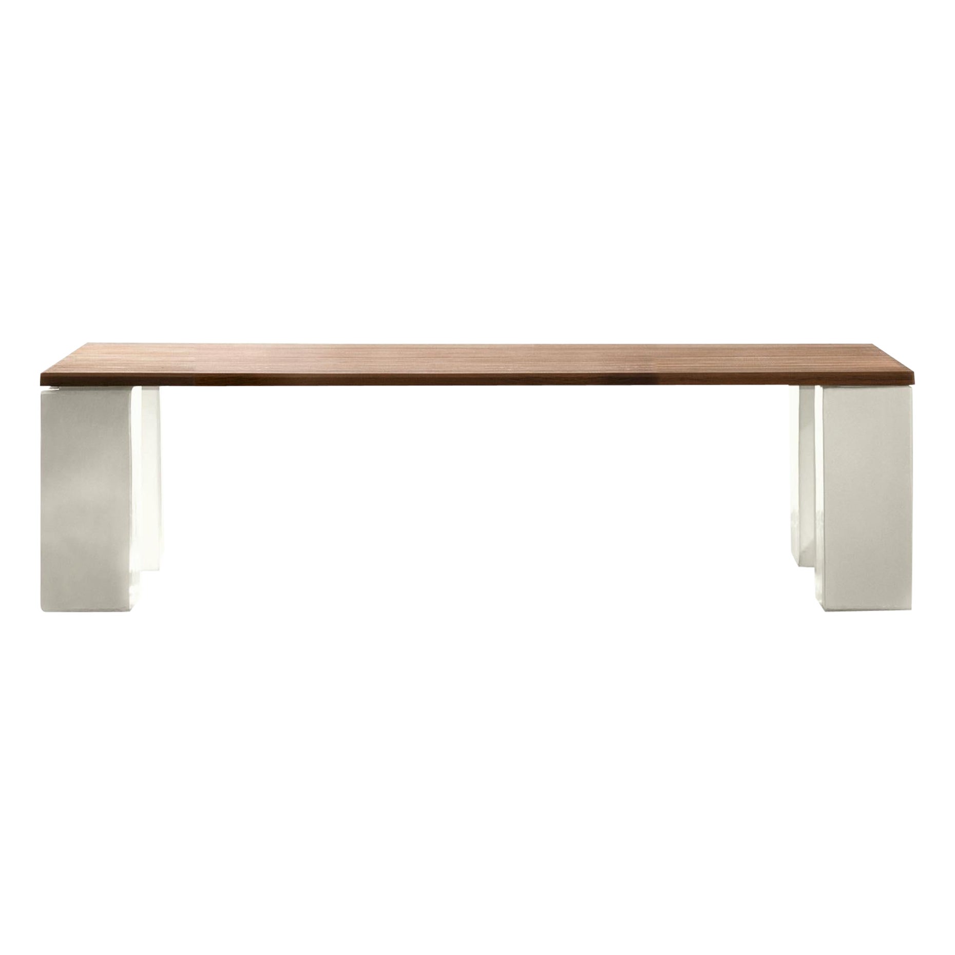 Gervasoni Inout 33 Table in Natural Teak Slats Top with White Ceramic Base For Sale