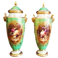 Antique Pair Handpainted Coalport Vases Signed by Frederick H. Chivers
