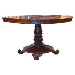 Antique English William IV Carved Single Pedestal Rosewood Center Table, Circa 1840