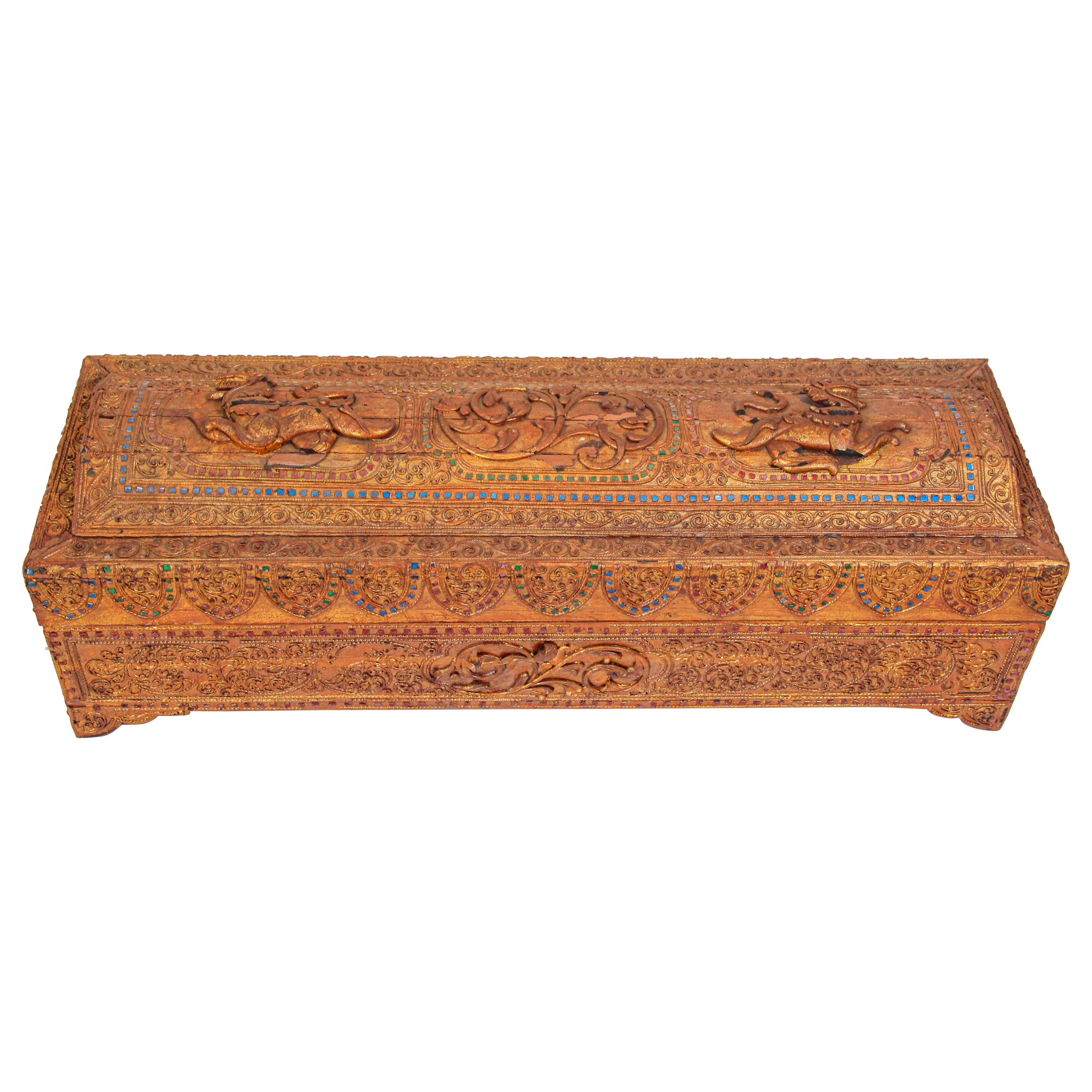 Gilt Lacquer Wood Manuscript Storage Box Burma 19th Century