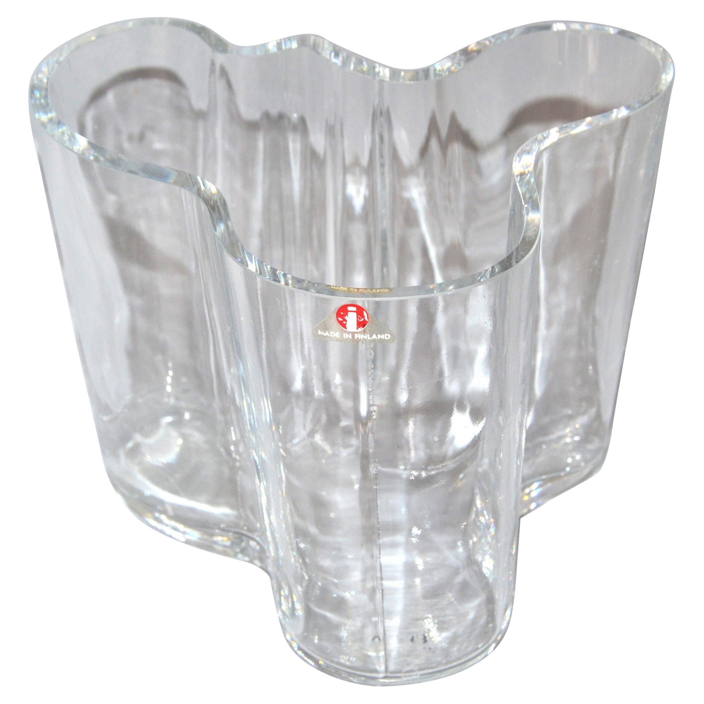 Vintage Clear Glass Blown Aalto Vase by Alvar Aalto for Iittala Finland 1990 