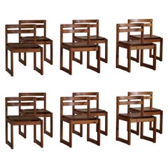 Set of 12, Danish Modern Dining Chairs in Pine and Leather, by Knud Færch, 1970s
