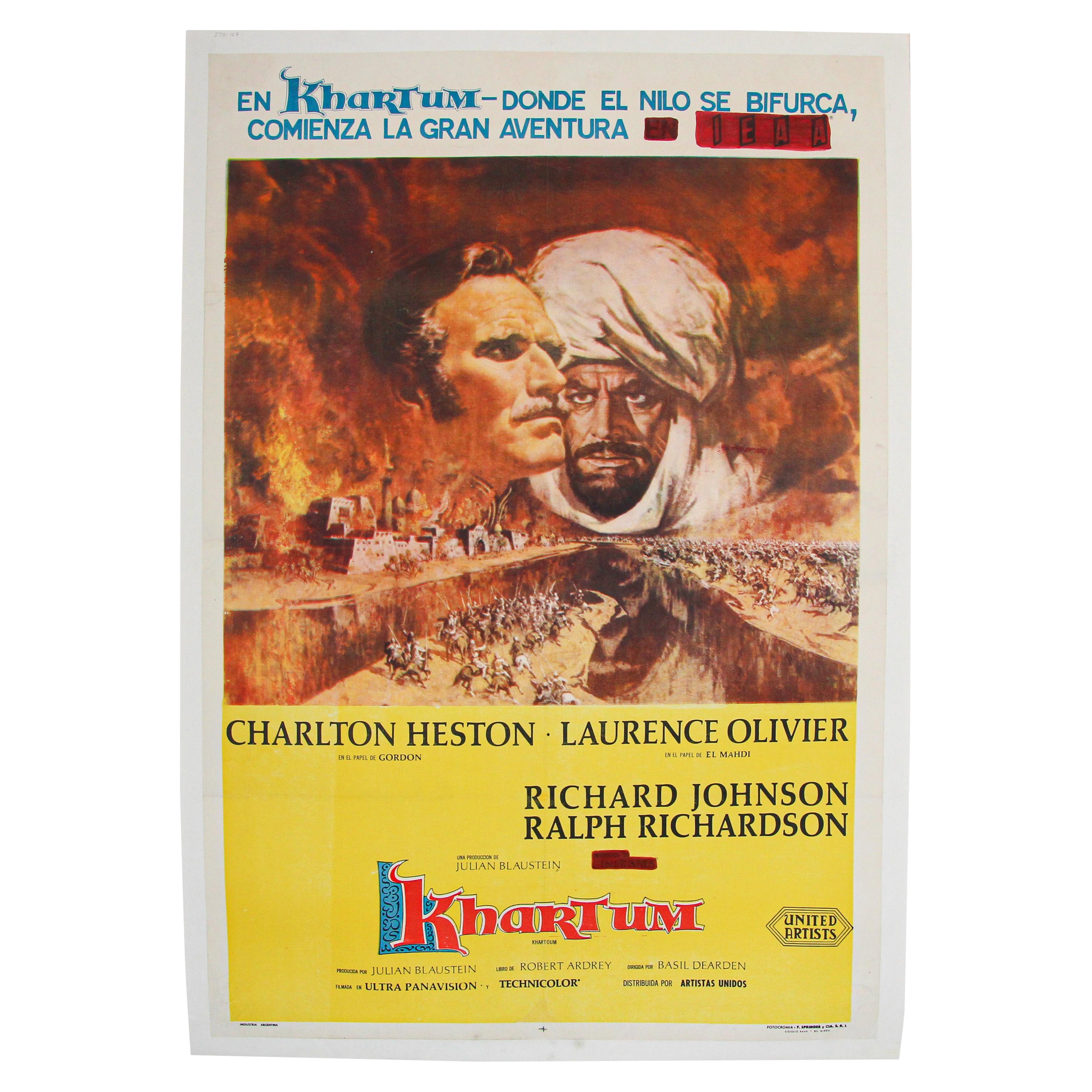 Khartoum, 1966 Britisches episches Kriegsfilmplakat auf Spanisch im Angebot